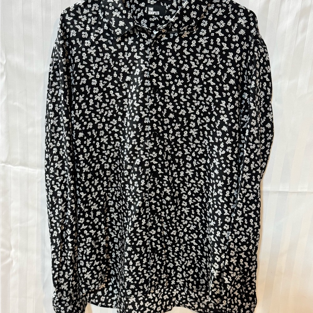 The Kooples Black Button-Down Shirt with White Floral Print